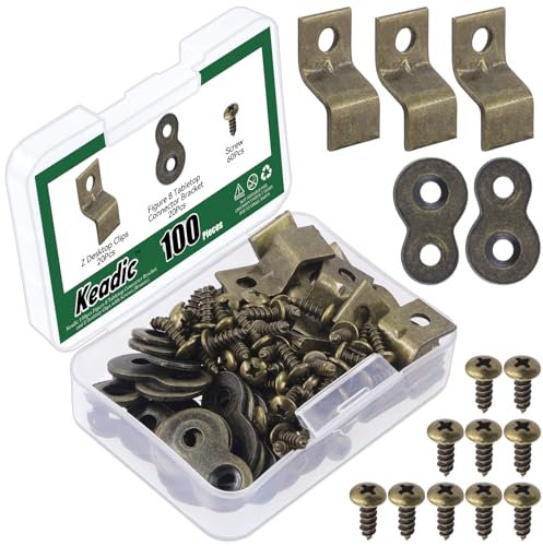 Keadic Lot de 101 fixations de dessus de table robustes avec vis, support de connecteur de table en forme de 8 et clips de bureau en Z pour meubles en bois (bronze)