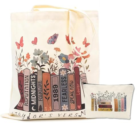 Stoffbeutel Bedruckt, TS Album Inspirierte Tragetasche Damen, TS Canvas Tote Bag Stofftasche Aesthetic Tragetaschen Baumwolltasche Leinentasche Geschenk Musikliebhaber (Tragetasche + Make-up-Taschen)