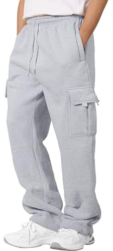 CMTOP Pantaloni Tuta Uomo Invernali Pantaloni Cargo in Pile Termici Pantalone Tuta Jogger Larghi Sportivi Pantaloni Casual Cotone Pantaloni Palestra con Tasconi e Coulisse