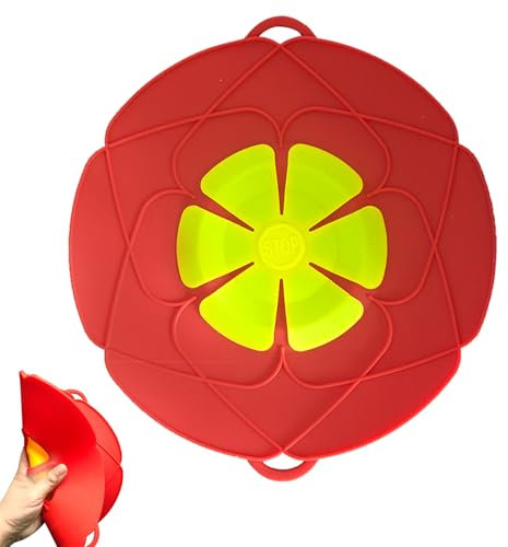 Silicone Splatter Guard, Pan Cover, Silicone Pan Handle Covers, Boil Over Spill Stopper, No Spill Reusable Boil Over, Splatter Guard, for Pans And Pots Boil Over Safeguard (Red)