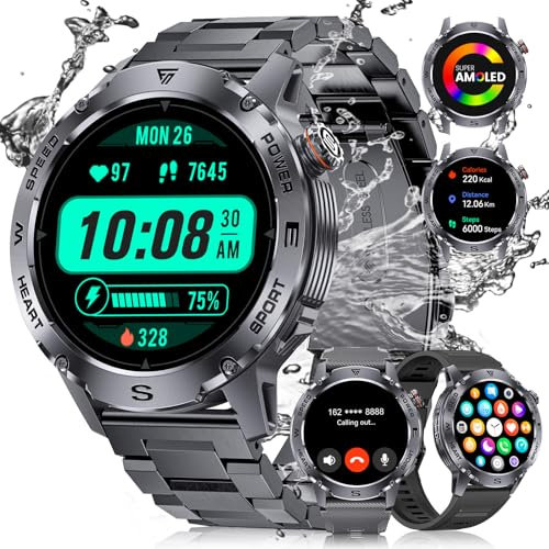 LIGE Montre Connectée Homme avec Appel Bluetooth(3 Bracelets), 1.43'' Écran Amoled Montre Intelligente avec Fréquence Cardiaque Moniteur de Sommeil Etanche IP68 Smartwatch, Android/iOS