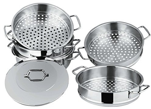 Mantykocher Edelstahl 6-teilig – 26cm Asia Serie – Hochwertiger Dampfgarer für alle Herdarten (Induktion, Gas, Elektro) – Spülmaschinengeeignet – Perfekt für gesundes Dampfgaren und asiatische Küche