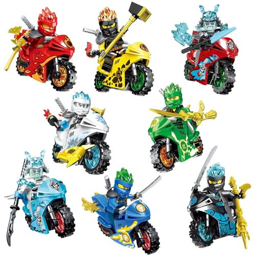 REGAPOG Lot De 8 Jouets De Moto pour Enfants, Kit d'apprentissage Facile À Construire pour Débutants,Jouet De Ninja Évolutif Bonne Améliore L'imagination.