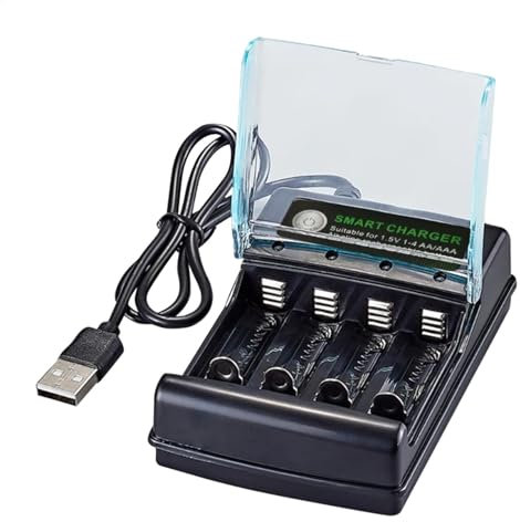 4 Bay AA Battery Charger - Smart Home AA AAA Battery Charger | 1.5V Alkaline Battery Charger with Indicator, Portable Battery Charger, Fast Charger for Rec Batteries
