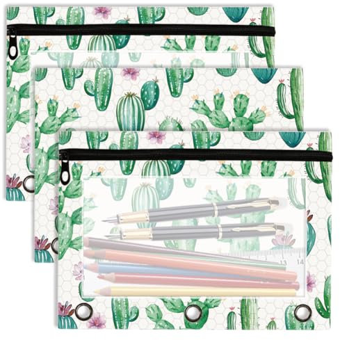 Hobbspring 3 astucci per raccoglitori a 3 anelli, 25 x 18 cm, con cerniera, finestra trasparente, tasche per ufficio, scuola, viaggi, cosmetici quotidiani