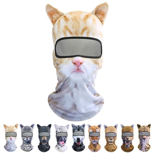 HNTKGME Katzen Skimaske, Winddichte Skimasken Mit 3D Katze FüR Den, Lustige Sturmhaube Mit Ohren FüR Den AußEnbereich (Thin-01)