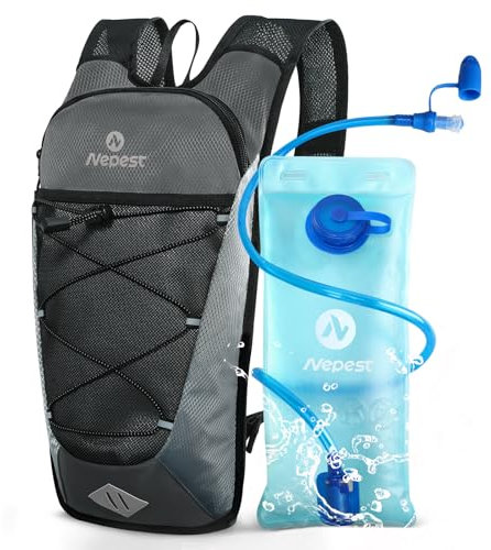 Nepest 6L Fahrradrucksack – MTB & Outdoor-Begleiter mit 2L Trinkblase | Verstellbarer Brust- & Taillengurt mit Sicherheitspfeife | Für Radfahren, Laufen & Skifahren, Grau