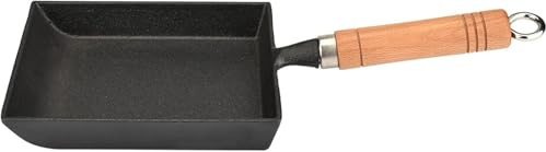 CYSFETENA 37 * 15.5cm Japanische Omelettpfanne,Schwarz Tamagoyaki Pfanne mit Wooden Handle,Quadratische Pfanne Gusseisen für Pfannkuchen,Eier Tamagoyaki Home Küche Kochen Zubehör