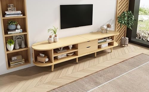 SUKY Wohnzimmer-TV-Schrank mit Stauraum + Couchtisch-Kombination, ovale Kombination in Originalholzfarbe, 100 * 50 * 40 cm, MDF
