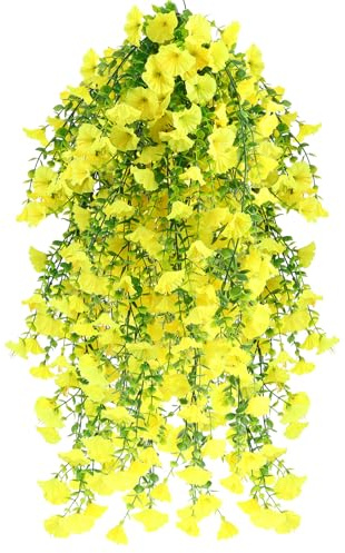 msymsyu Artificial Hanging Flowers 4 Pcs Hanging Artificial Flower 80CM | Yellow Artificial Flowers, UV-Resistant Fake Hanging Flower, Hanging-Flowers for Garden Wedding Indoor Outdoor Deco