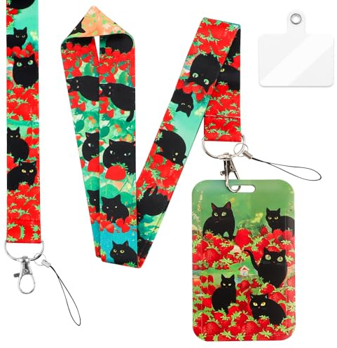 Persönlicher Katzen Lanyard ID Aufsteller, Lanyard mit Kartenhalter für Frauen, Männer, Krankenschwestern, Lehrer, Schüler im täglichen Leben und im Büro (Rot)