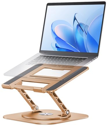 MCHOSE Laptop Stand for Desk, Ergonomic Adjustable Laptop Stand with 360° Rotation, Ventilated Aluminum Riser, Foldable Laptop Holder Compatible with MacBook Air, Dell XPS, 10-17.3 Laptops, Gold