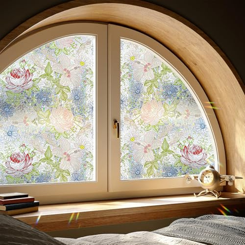 LaCheery Pellicola Oscurante Vetri Finestre Elettrostatica Floreale 60cm x 400cm Pellicola per Vetri Finestre Colorate Impermeabile Carta Adesiva per Vetro Porta Vintage per Ufficio Mansarda Soggiorno