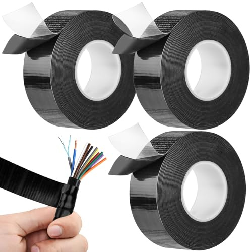 Piaxle 3 Stück Selbstverschweißendes Lsolierband 15m x 23mm x 0.8mm, 10KV Isolierband Schwarz Hitzebeständiges Wasserdichtes Klebeband für Kabelisolierung und Wartung