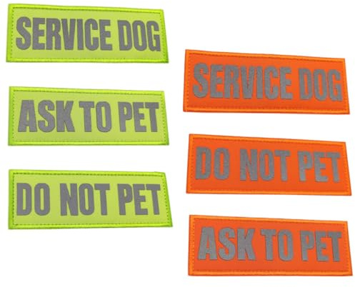 FONDOTIN Hundeaufnäher Servicehunde Patches aus Nylon 6 Stück Reflektierende Strapazierfähige für Brustgeschirr zum Spaziergang mit Hund bei Nacht