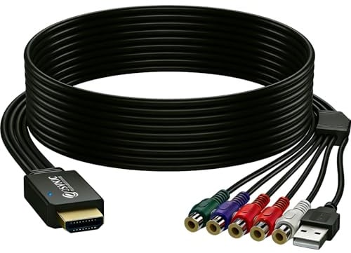 eSynic YPbPr zu HDMI Konverter Adapterkabel R/L Audio Eingang Komponentenkabel zu HDMI Adapter für PS2, Xbox 360, Wii, 1080P, USB Powered, Plug and Play, Keine RGB-Unterstützung