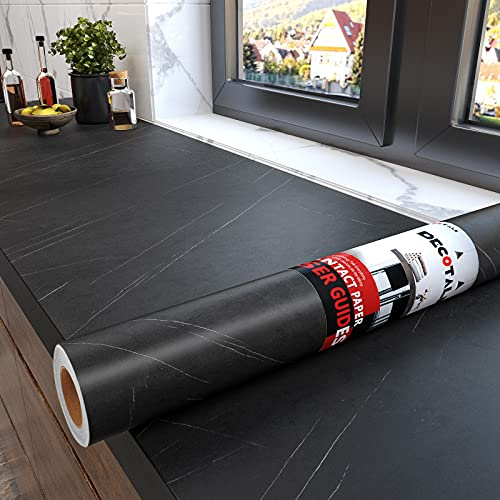 Decotalk Klebefolie Möbel Schwarz Marmor Matt 60X1000cm Klebefolie Küche Arbeitsplatte Marmor Schwarz Möbelfolie Selbstklebend Küchenfolie Fur Küchenschränke Küchenrückwand Tapete Küche Abwaschbar