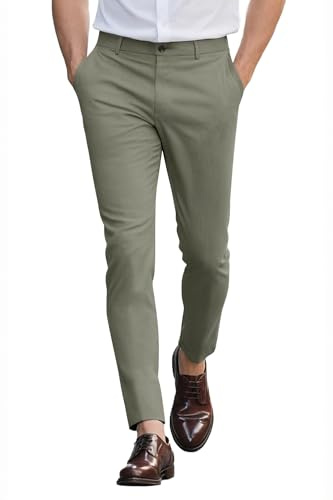 GINGTTO Chino Homme Slim Pantalon Extensible Chinos pour Hommes Pantalones Habillé Ajustée Coupe Vert Armée Clair 32/30