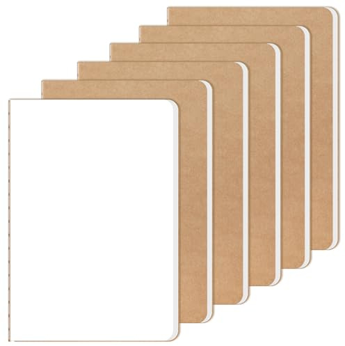 RITOLLO 6 stycken A5-anteckningsböcker, blank, kraftpapper, omslag dagbok, 80 g/m² premiumpapper, skissbok för ritning och kreativa projekt, perfekt för skola, kontor och resor