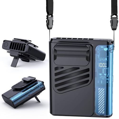 UIONVO Ventilador Portatil Cintura Clip - Negro Usb Recargable 10000rpm | Ventilador Usb, 10000rpm, 5 velocidades, ventilador camiseta, manos libres, Deportivo, Viaje, Trabajo, Camping, Regalo