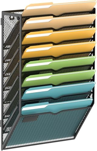 SUPEASY Organizador de archivos de pared de 8 niveles, requiere montaje, soporte para periódicos colgante para papel, carpetas, revistas, organizador de pared para portapapeles, color negro