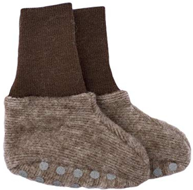 Cosilana, Baby Fleece Schühchen, 60% Wolle kbT und 40% Baumwolle kbA (ab 62/68 mit Noppen) (74/80, Braun-melange)