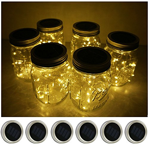 Decem 6 satz mason jar lichter 10 led-solar kalt-fee-schnur-licht lids einsatz für patio-garten-partei-hochzeit weihnachten warmweiß