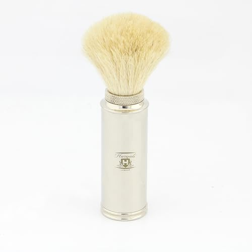 Men's Travel Shaving Brush with White Badger Hair in Stainless Steel Handle. Portable During Travel.
