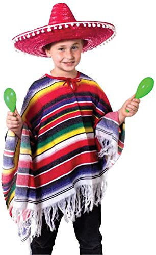 Déguisement de garçon mexicain Poncho Wild West Bandit Kid – Poncho rayé pour enfants pour déguisement