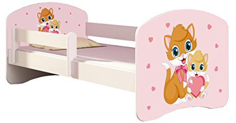 Kinderbett Jugendbett mit einer Schublade und Matratze Weiß ACMA II 140 160 180 40 Design (180x80 cm, 33 Miezekatzen)