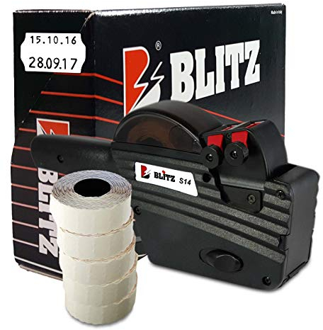 Preisauszeichner Set Blitz S14 inkl. 5 Rollen 26x16 Preisetiketten - weiss Tiefkühl | MHD Datumsauszeichner | HUTNER