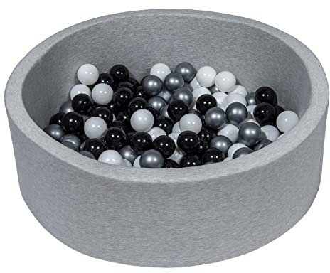 Velinda Piscine a balles pour Enfant, Aire de Jeu + 150 balles (Couleurs des balles: Noir, Blanc, Argent)