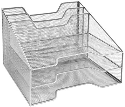OSCO Silver Wiremesh File Organiser A4 File Letter Tray Desk Tray Desktop Organiser Paper Organiser Desk File Organiser Rack 5 Sections No Assembly Required 24 x 32 x 29 cm