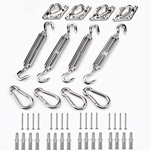 M6 Sonnensegel Befestigungs Kit, Sonnensegel Zubehör Montage für Viereckigen Dreieckigen Sonnensegeln Rostfreier 304 Edelstahl(12-teiliges Set für Viereck)