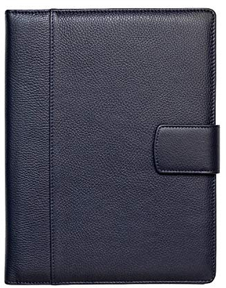 Porte Documents A4 100% Cuir Véritable Pleine Fleur Martelé - Conferencier Fabriqué à la Main par des Artisans Experts - Spacieux, pour une Réunion ou en Cours, avec Fermeture Magnétique - Bleu