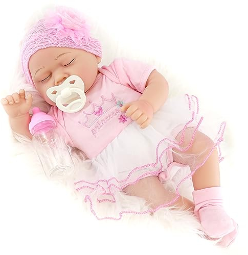 The Magic Toy Shop BiBi Doll Reborn Baby Girl Doll “Cherry” 17-Inch – Realistic Newborn with Sleeping Eyes, Dummy, Bottle & Birth Certificate – Soft Cloth Body, Vinyl Limbs & Removable Outfit