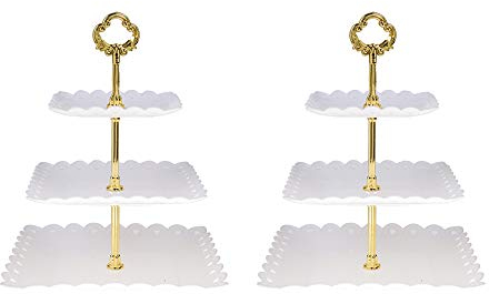 White square plate 3 tiered serving stand tray cake stands cupcake holder dessert stand table decorations for party Kids Birthday Tea Party Baby Shower set of 2