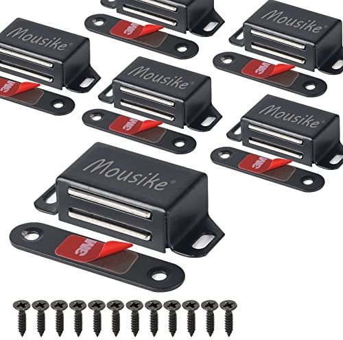Mousike Schrankmagnete 15kg Edelstahl Magnetischer Türverschluss Magnetisch für Küchenschrank Kleiderschrank Schrank Schranktür Schubladenriegel (Schwarz 6er Pack)