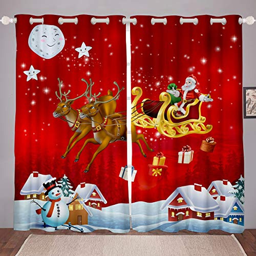 Julgardiner för sovrum vardagsrum jultomten hjort snögubbe tryckta gardiner för barn pojkar flickor julfönster draperier festival dekor rumsdekoration, B 117 x L 182 cm