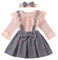 Enfant en bas âge bébé filles automne hiver tenue à manches longues en dentelle T-shirt hauts à carreaux porte-jarretelles jupe tenue, rose, 110, 3-4 ans