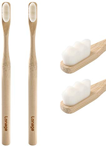 Lonage Extra weiche Zahnbürste, Bambus zahnbürste für empfindliches Zahnfleisch, Mikro Nano Manuelle zahnbürste mit 20.000 Borsten für empfindliche Zähne Schwangere Frauen Ältere - 2er Pack