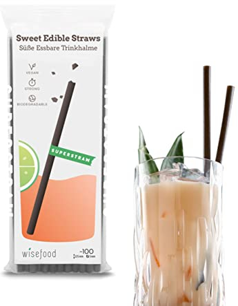 Wisefood Lot de 20 x 100 pailles comestibles - Délicieuses + 22,5 cm - Respectueux de l'environnement et biologique - Diamètre 5 mm d'épaisseur
