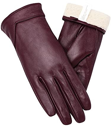 Vislivin Womens Leather Gloves Touch Screen Winter Glove Warm Driving Gloves Wine Red-2 M
