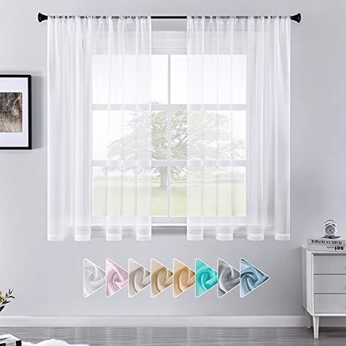 CUTEWIND Voile Gardinen Vorhang in Leinenoptik Stores Gardinen Transparent für Wohnzimmer Schlafzimmer Kinderzimmer Vorhänge mit Stangedurchzug Weiß 2er Set je 140x137cm