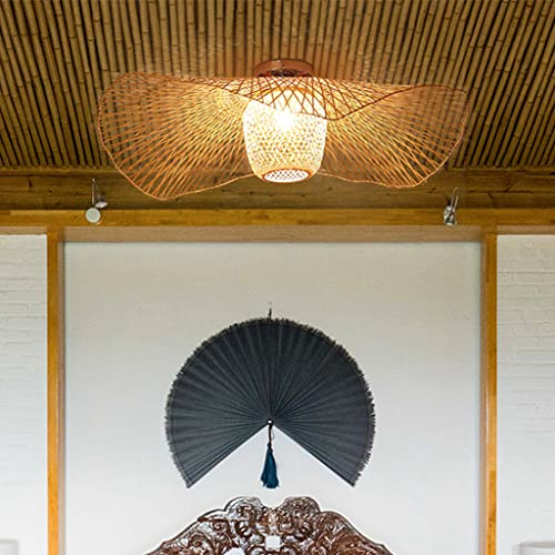 AHQX Retro Deckenleuchte Natürliche Bambus Rattan Deckenlampe Vintage E27 Handgewebte Deckenbeleuchtung Für Esszimmer Pendellampe Wohnzimmer Bar Café Kronleuchter Küche Deckenlicht Esstisch,100cm …