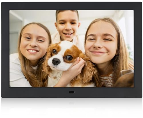 Cornice elettronica da 10 pollici, 1024 x 800, display IPS widescreen ad alta risoluzione, funzione calendario/orologio, lettore MP3/foto/video con telecomando, nero