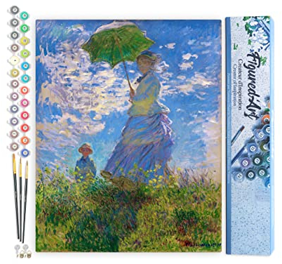 Figured'Art Peinture par Numéro Adulte La Promenade - Monet - Activité Manuelle Kit de Loisir Créatif DIY Numéro d'Art Complet - 40x50cm sans châssis en bois