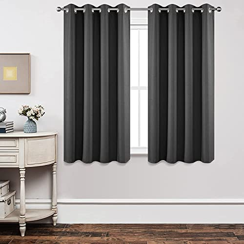 Joydeco Blackout Curtains 54 Inch Length 2 Panels Set, Thermal Insulated Long Curtains& Drapes 2 Burg, Room Darkening Grommet Curtains for Living Room Bedroom Window (W52 x L54 Inch, Dark Grey)