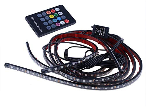 TOTMOX 4pcs 12V Voiture LED RVB Ambiance Décorative Néons Bandes Underglow, Télécommande Bandes Flexibles avec Mode de Contrôle de la Musique