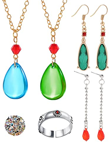 YouU 25pcs Howl's Green Water Anhänger Tropfen Baumeln Ohrringe Moving Castle Halskette Ring Set Rubin Ohrstecker Anime Aufkleber für Fans